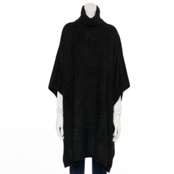 Cejon Black Knit Poncho Turtleneck One Size NWT - Picture 1 of 6
